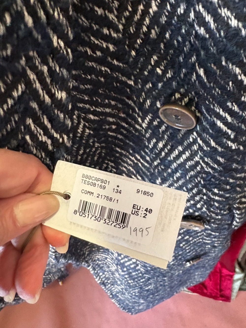 Eleventy Women's Navy & White Herringbone Wool-Blend Coat - Picture 6 of 7